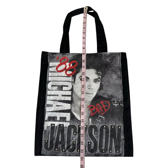 Via Penny Lane Reworked Apparel Michael Jackson BAD ‘88 Black Canvas Tote Bag OS - Picture 3 of 5
